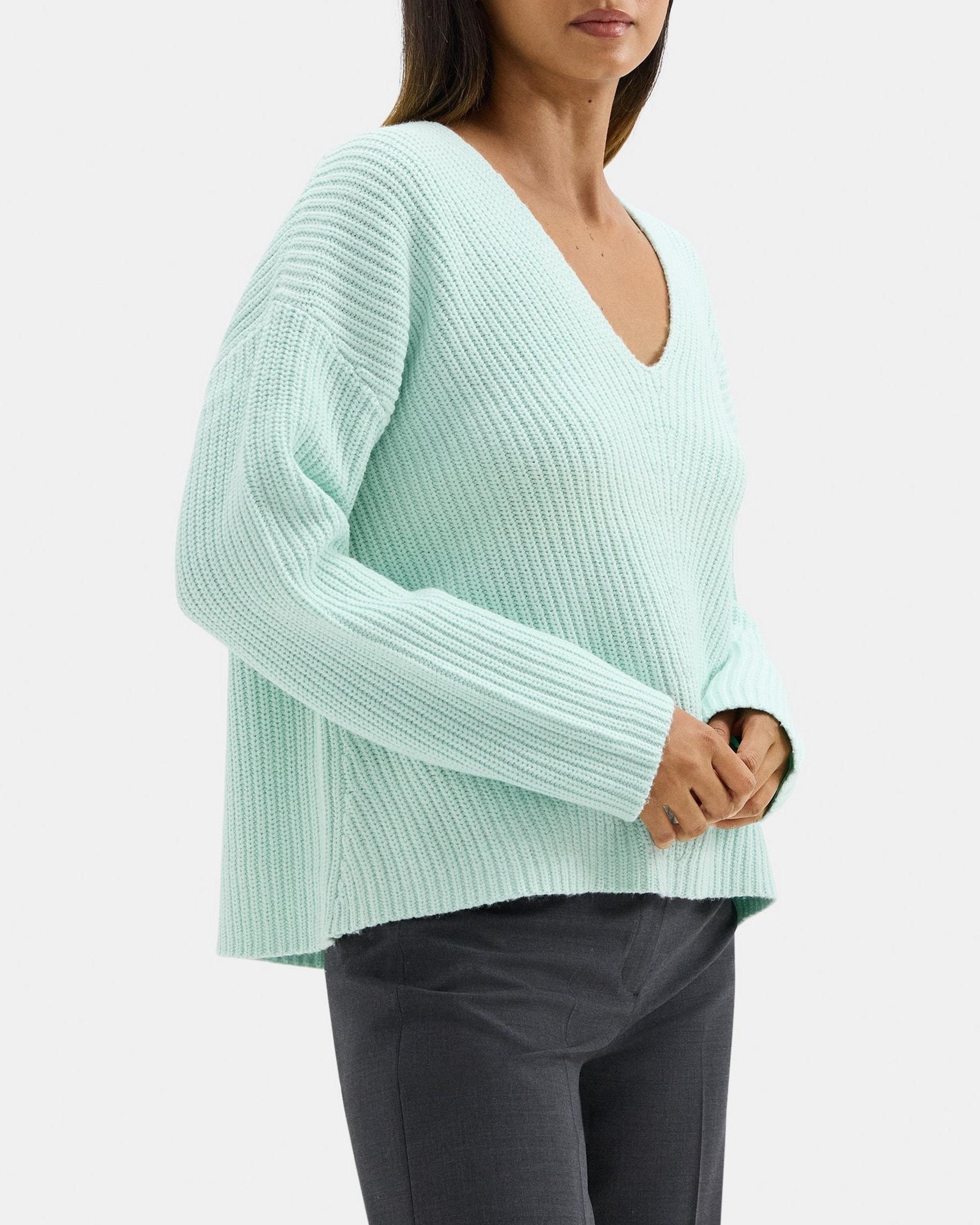 Easy V-Neck Sweater in Cotton-Blend Product Image