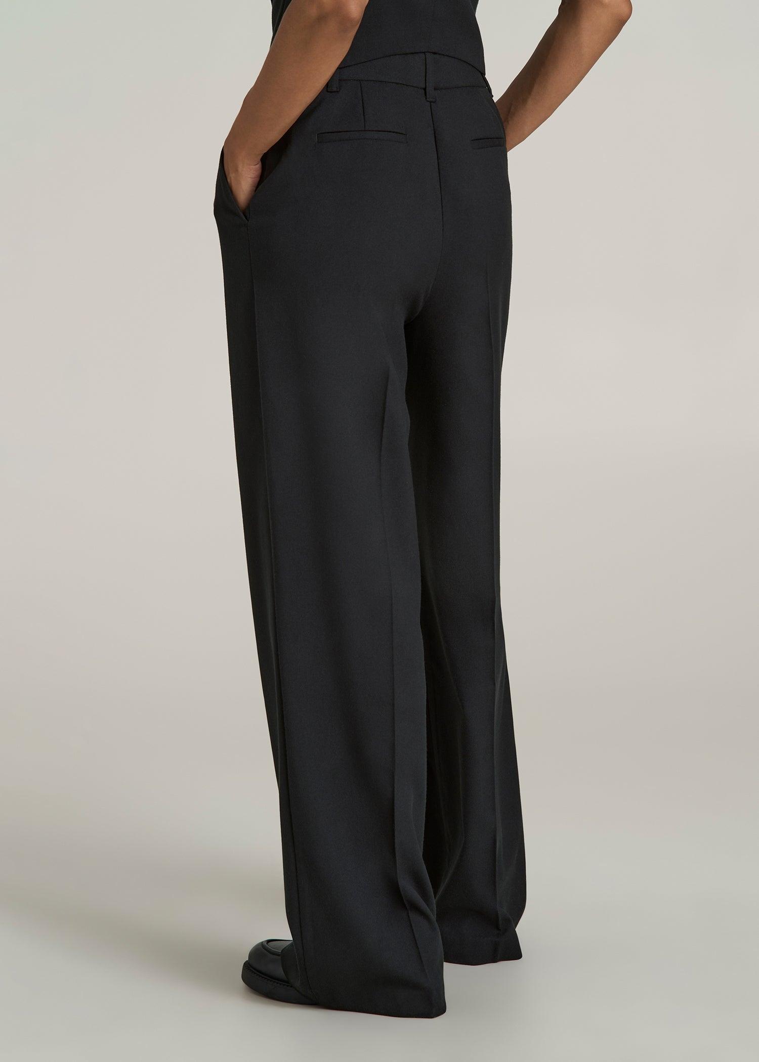 High-Rise Wide-Leg Pleated Dress Pants for Tall Women in Black Product Image