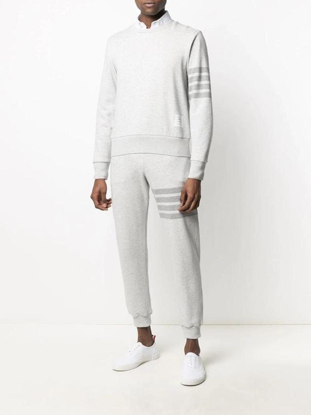 Grey 4-bar Stripe Cotton Track Pants In Light Grey Product Image