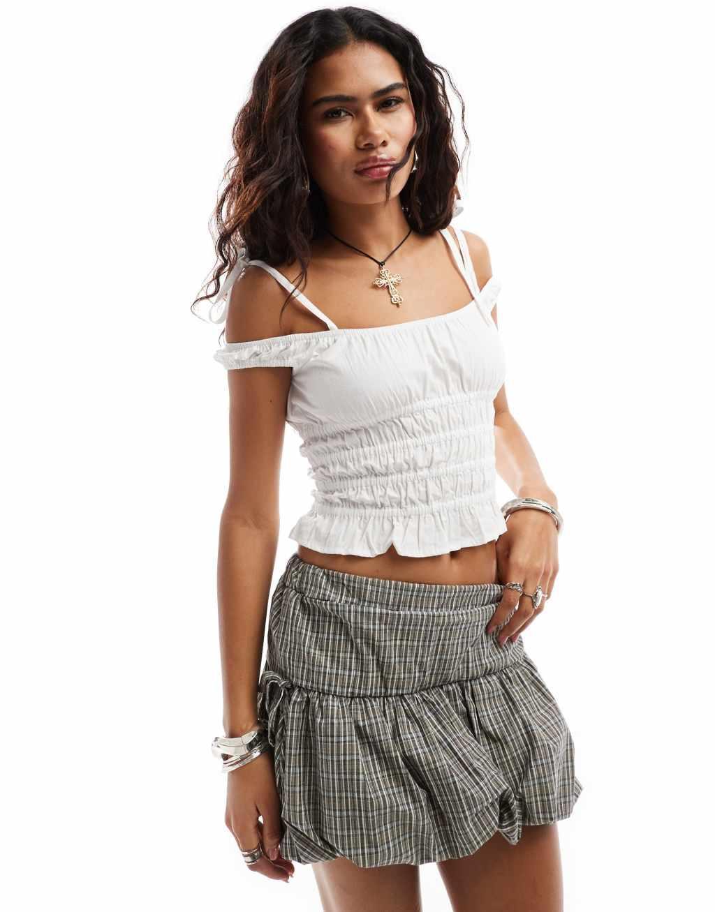 Motel xavan shirred cami top in white Product Image