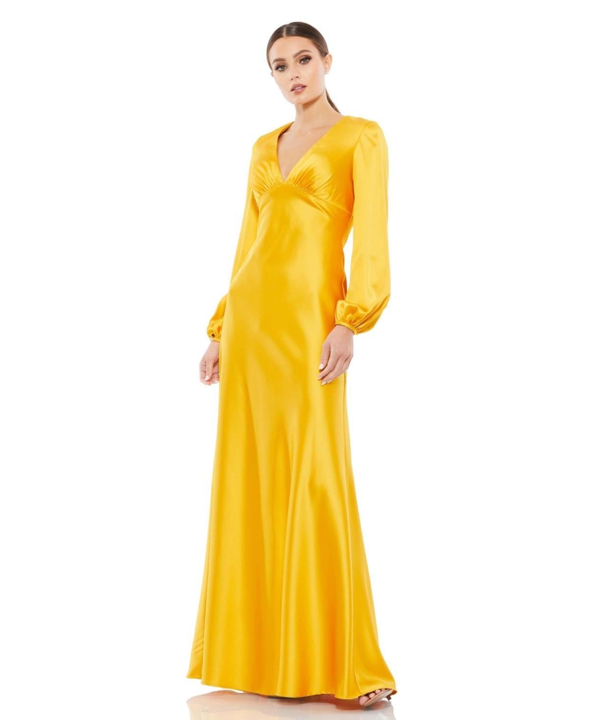 Womens Puffed-Sleeve Satin Gown Product Image