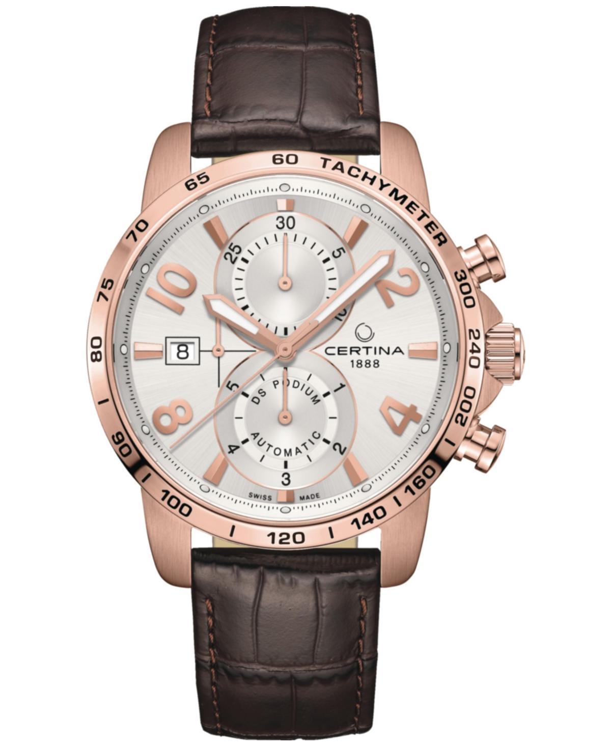 Certina Mens Swiss Automatic Chronograph Ds Podium Brown Leather Strap Watch 44mm - Grey Product Image