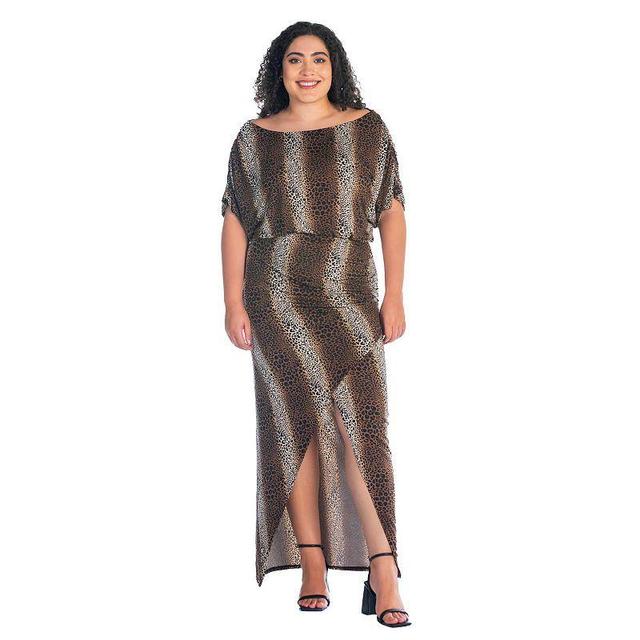 Plus Size 24Seven Comfort Batwing Sleeve Side Slit Maxi Dress, Womens Brown Team Product Image