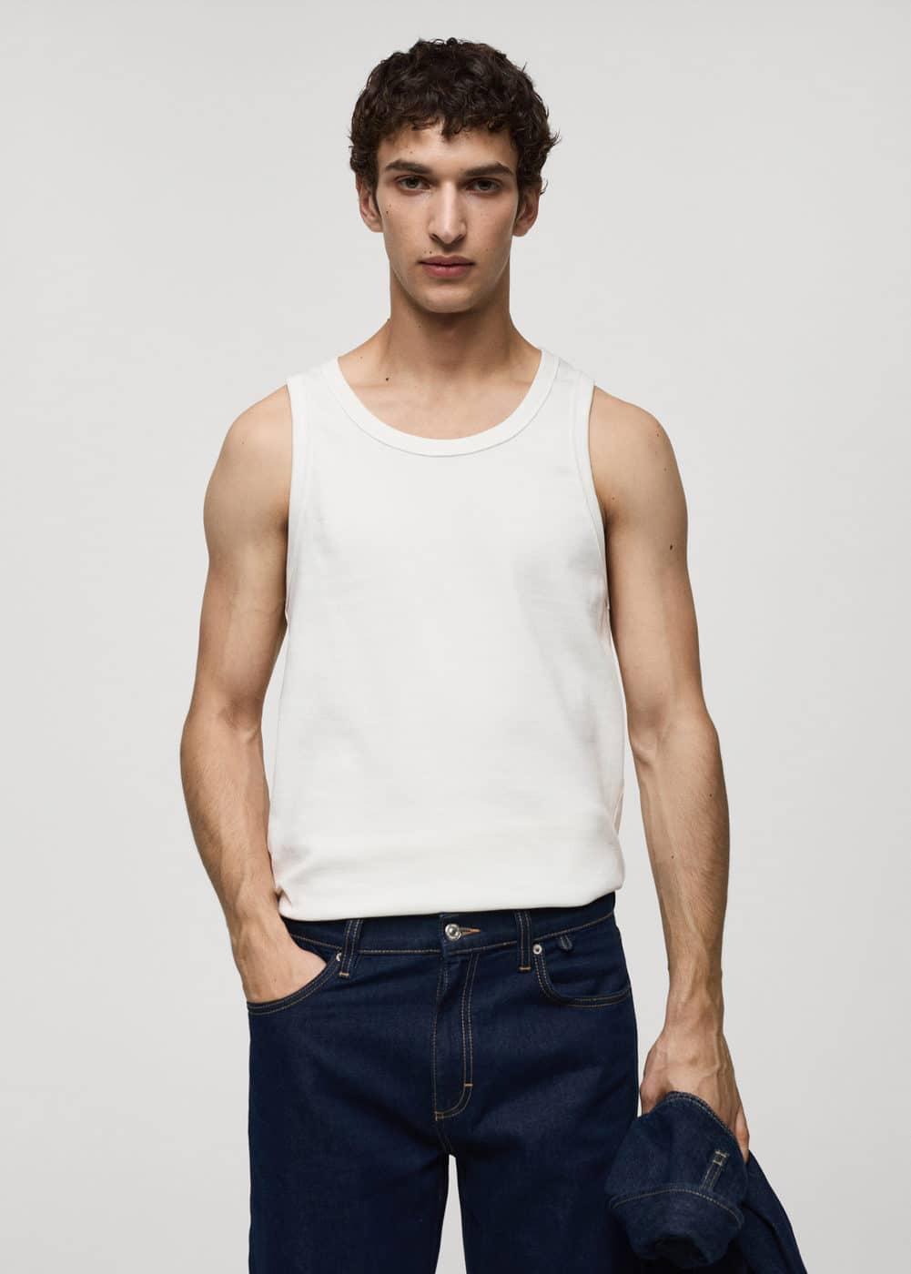 MANGO MAN - Strap cotton T-shirt off whiteMen Product Image