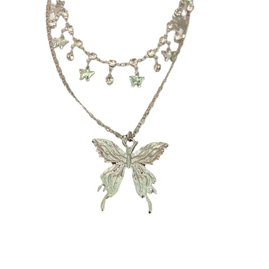 Butterfly Rhinestone Layered Necklace Product Image