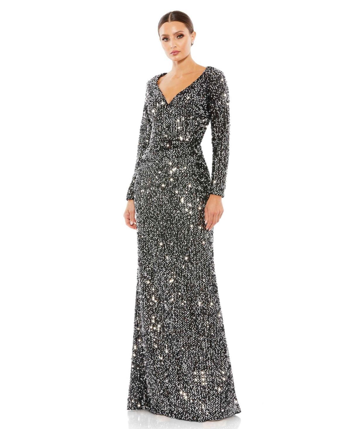 Womens Ieena Sequined V-Neck Long Sleeve Gown Product Image