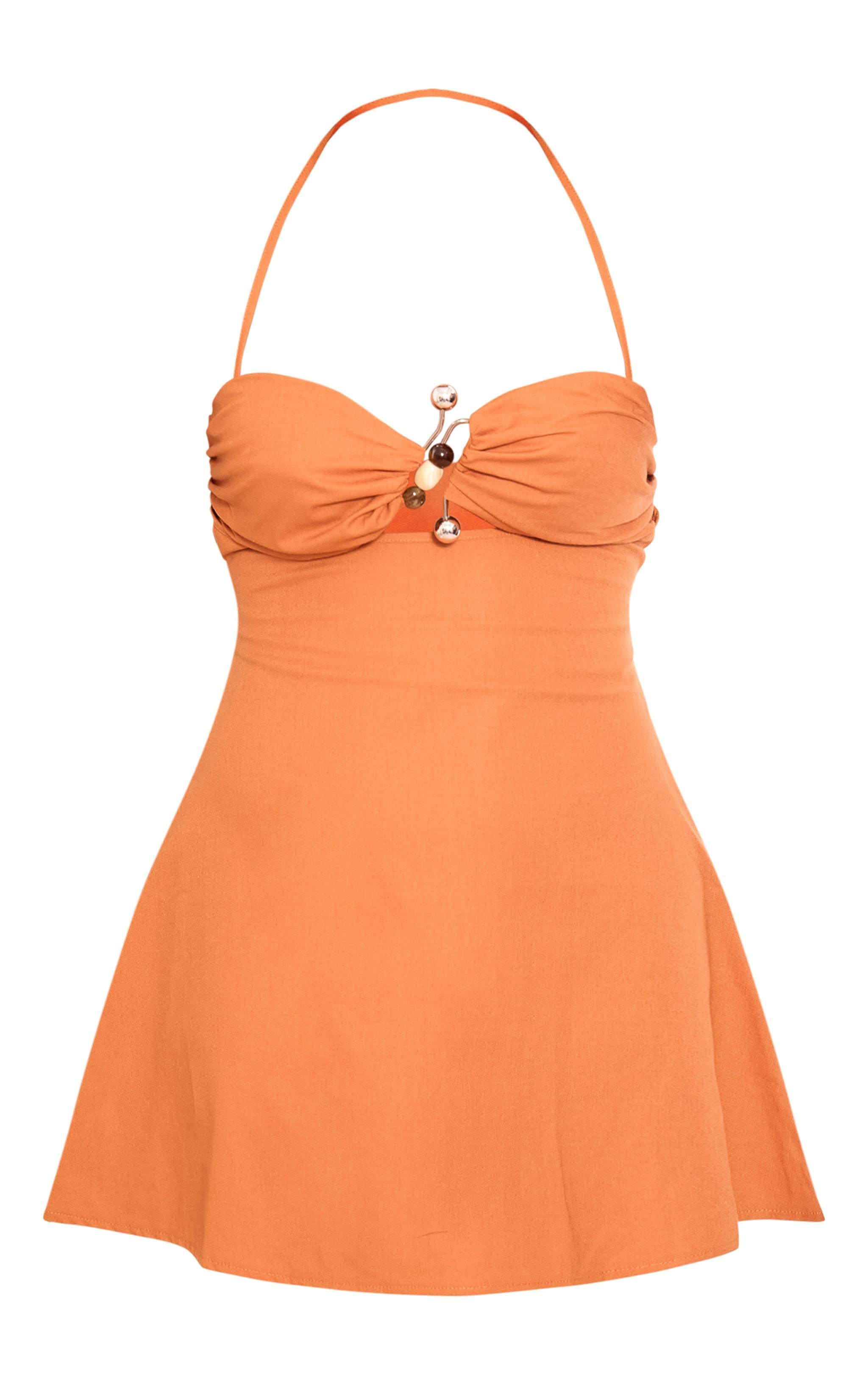 Burnt Orange Trim Detail Shift Dress Product Image