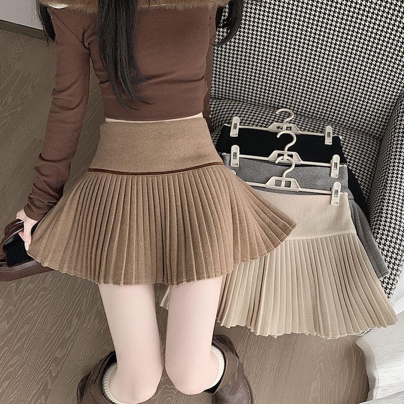 High Waist Accordion Pleated Mini A-Line Skirt Product Image