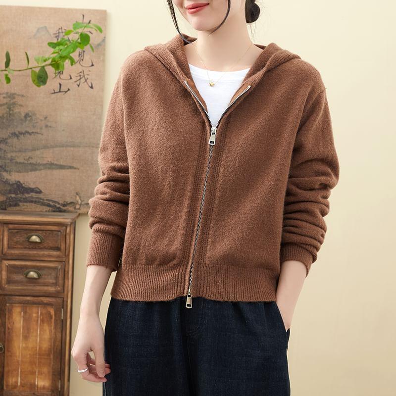 Plain Hooded Zip Cardigan Product Image