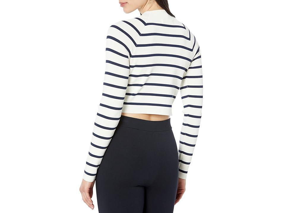 LAUREN Ralph Lauren Striped Cropped Mock Neck Sweater (Mascarpone Cream/French Navy) Women's Clothing Product Image