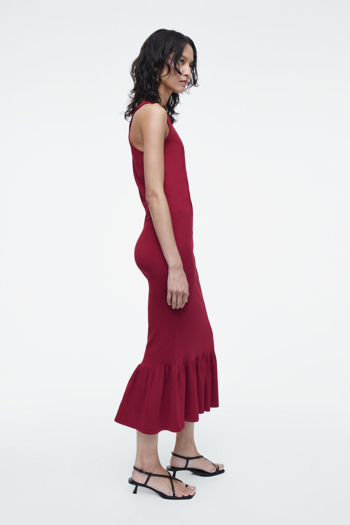 KNITTED RUFFLED-HEM MIDI DRESS Product Image