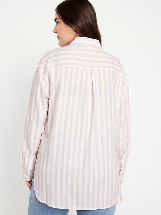 Linen-Blend Button-Down Boyfriend Shirt Product Image