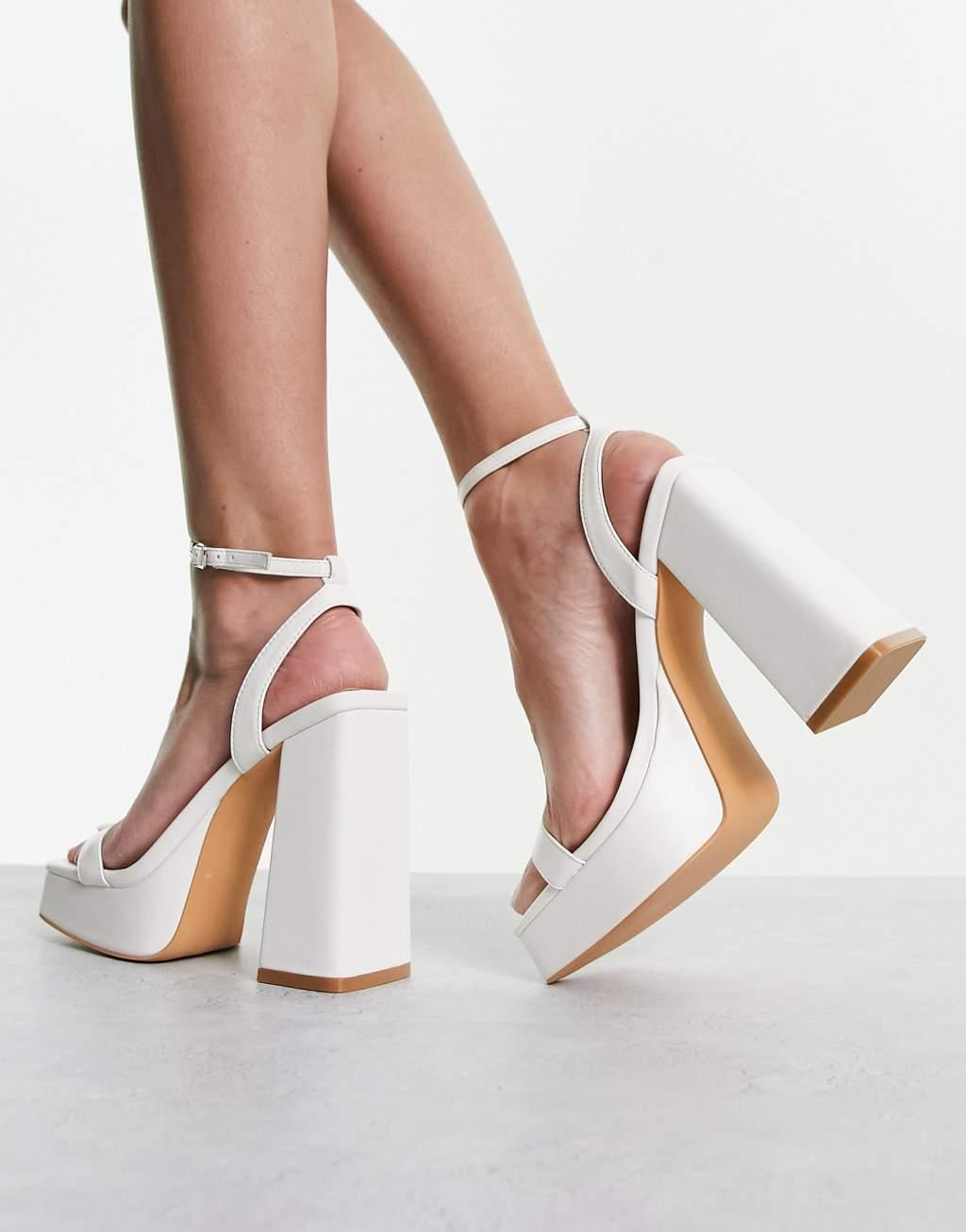 Glamorous platform heel sandals in white patent Product Image