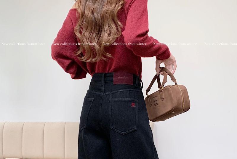 Fleece-Lined High-Waist Wide-Leg Jeans Product Image