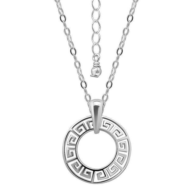 Aleure Precioso Sterling Silver Greek Key Open Circle Pendant Necklace, Womens Silver Tone Product Image