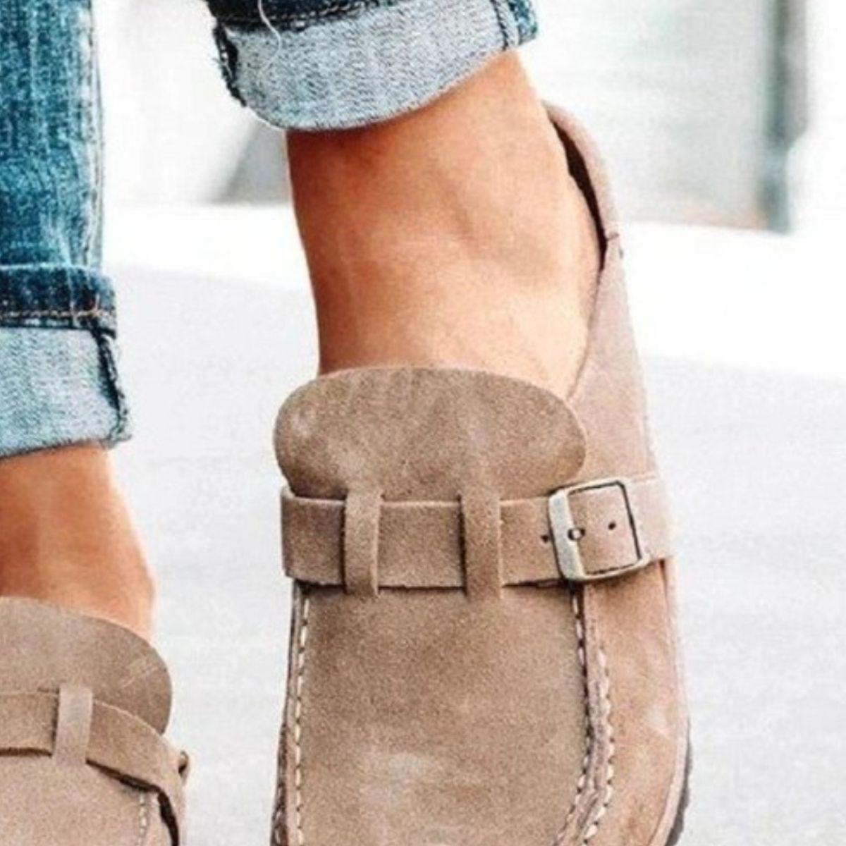 Round Toe Low Heel Buckle Sneakers Product Image