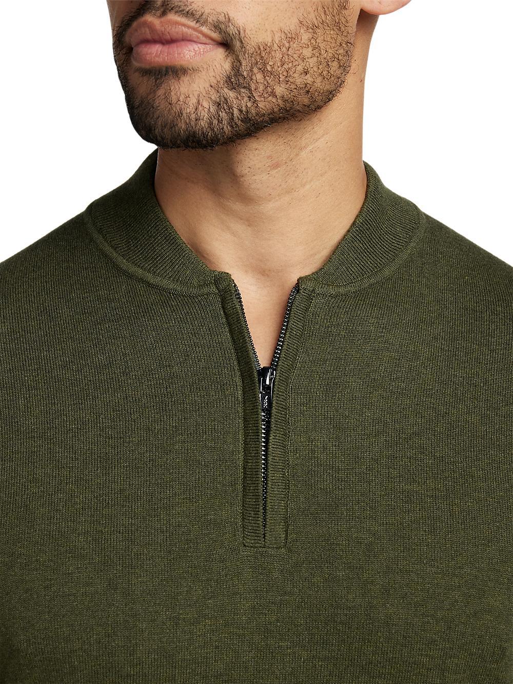 Cotton Quarter Zip Mock Neck Sweater - Olive Product Image