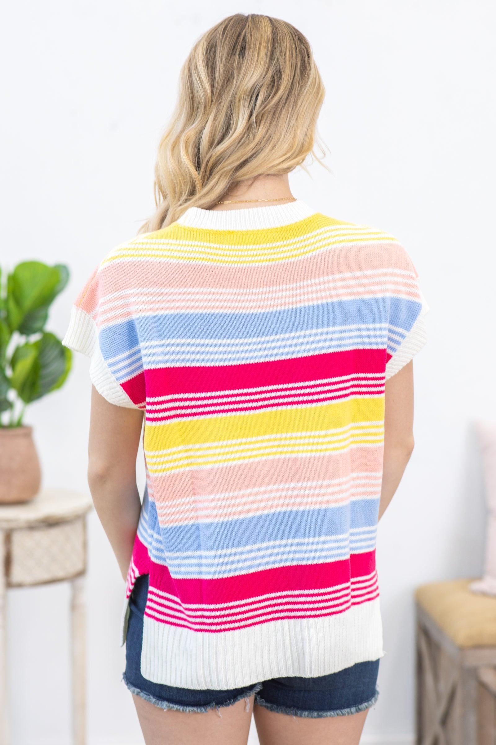 Hot Pink Dolman Multicolor Stripe Knit Top Product Image