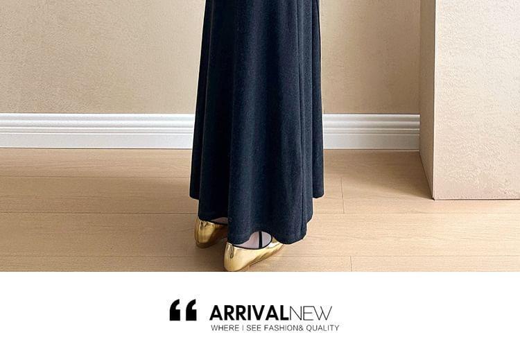 Maternity Long-Sleeve Turtleneck Mock Two-Piece Plain Maxi A-Line Knit Dress Product Image