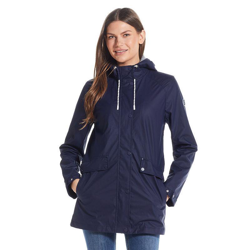 Womens Weathercast Hooded Rain Slicker Jacket Blue Product Image