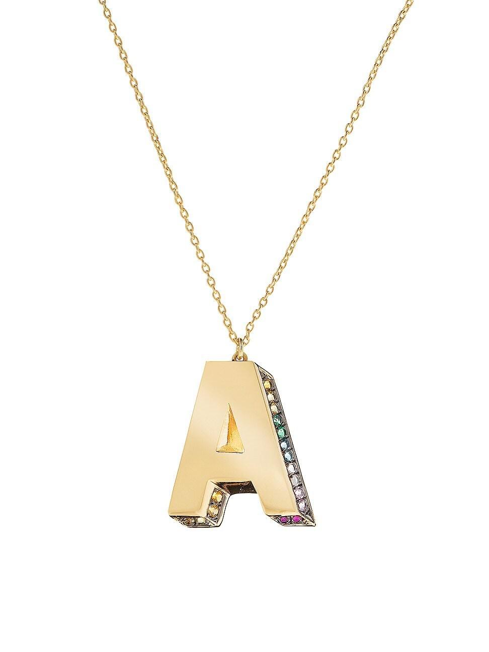 Womens Initials 14K Yellow Gold & Sapphire 3D Pendant Necklace Product Image