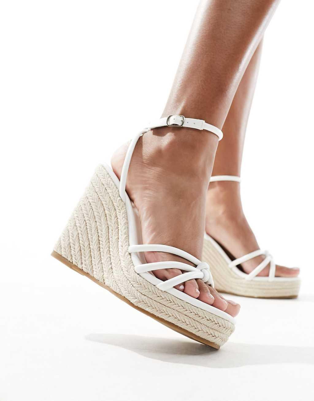 Glamorous espadrilles wedge heeled sandals in white Product Image