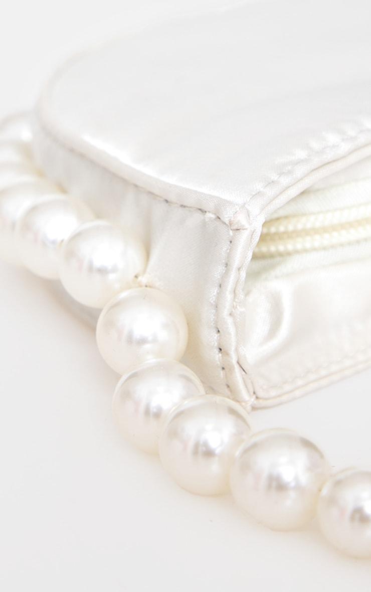 White Satin Pearl Detail Mini Crescent Handbag Product Image