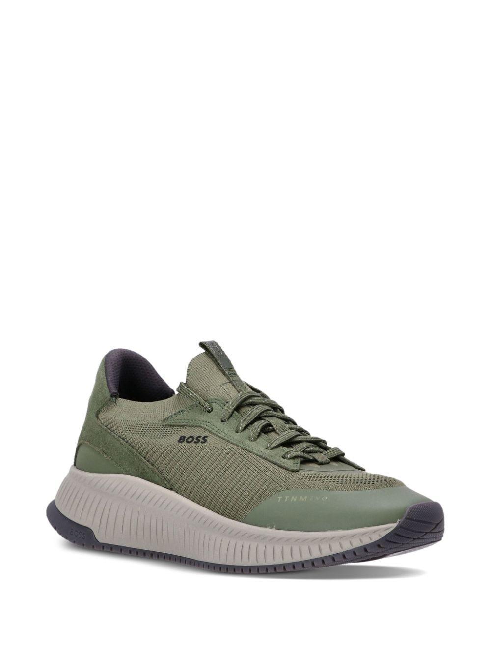 Knitted Low-top Sneakers In Green Product Image