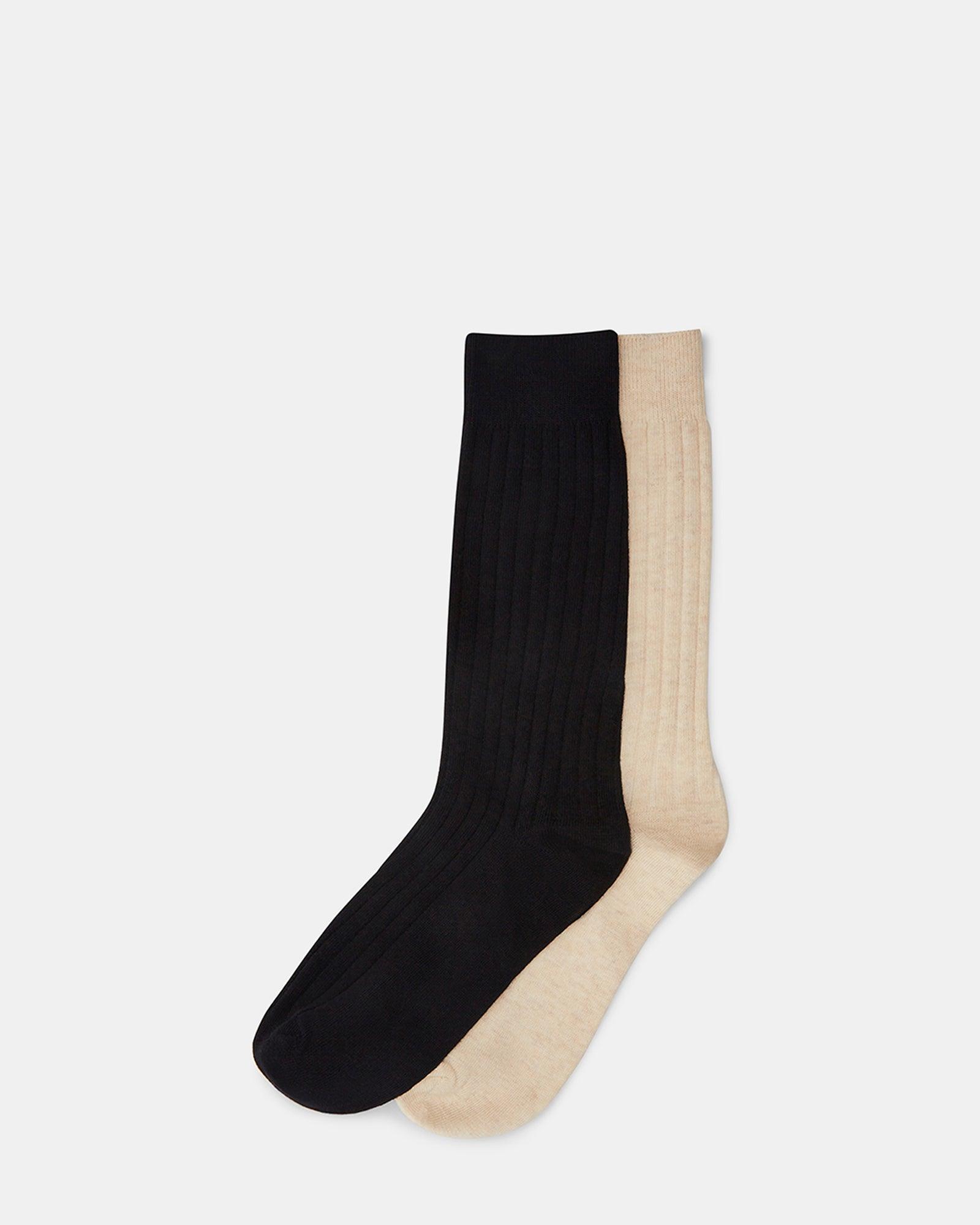 RIBBED CREW SOCKS BLACK/TAN Female product image