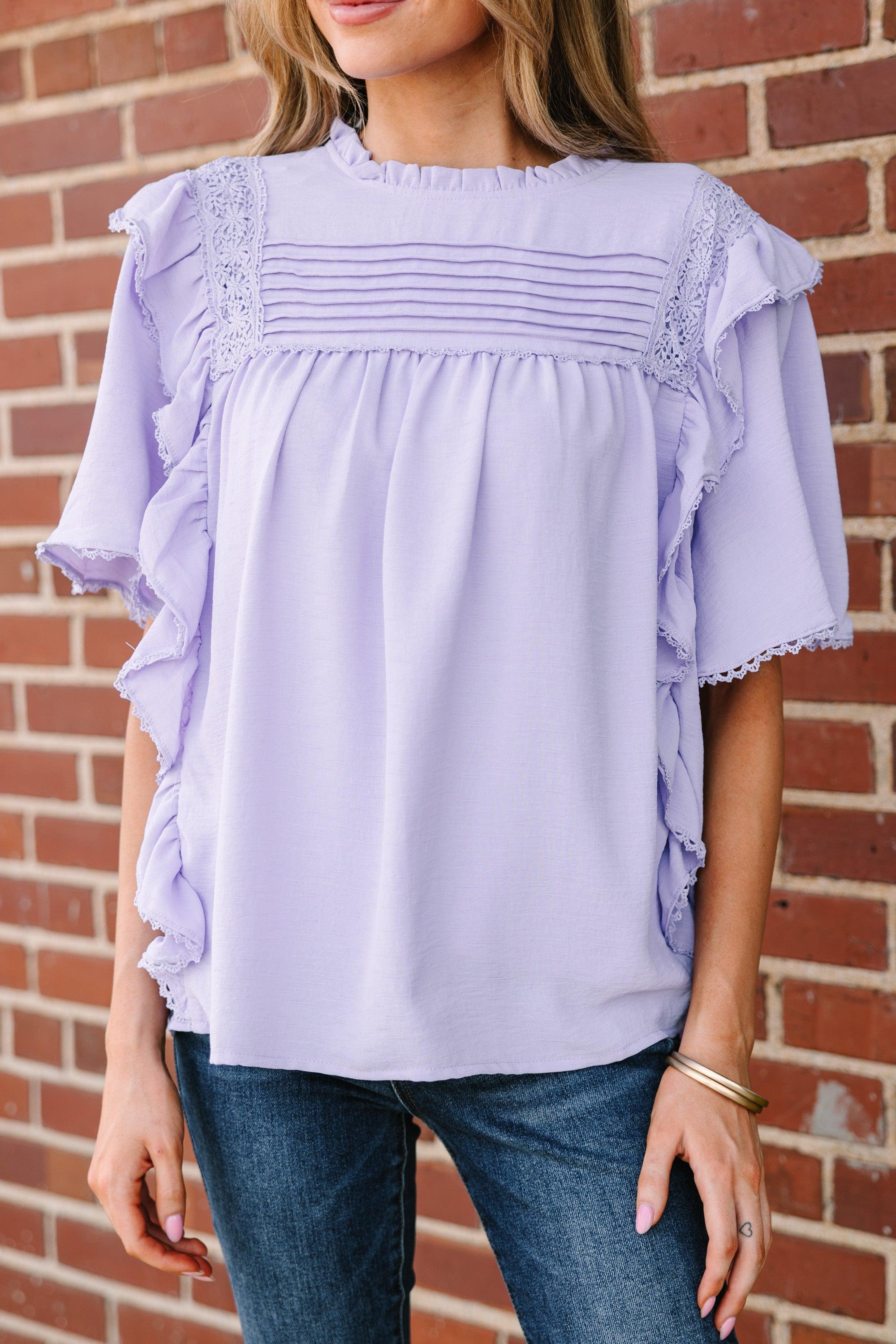 Step It Up Lavender Purple Ruffled Blouse Female Product Image