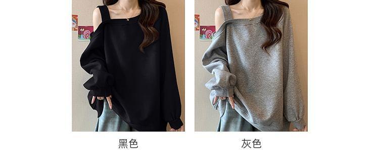 Cold Shoulder Plain Oversized Sweatshirt Product Image