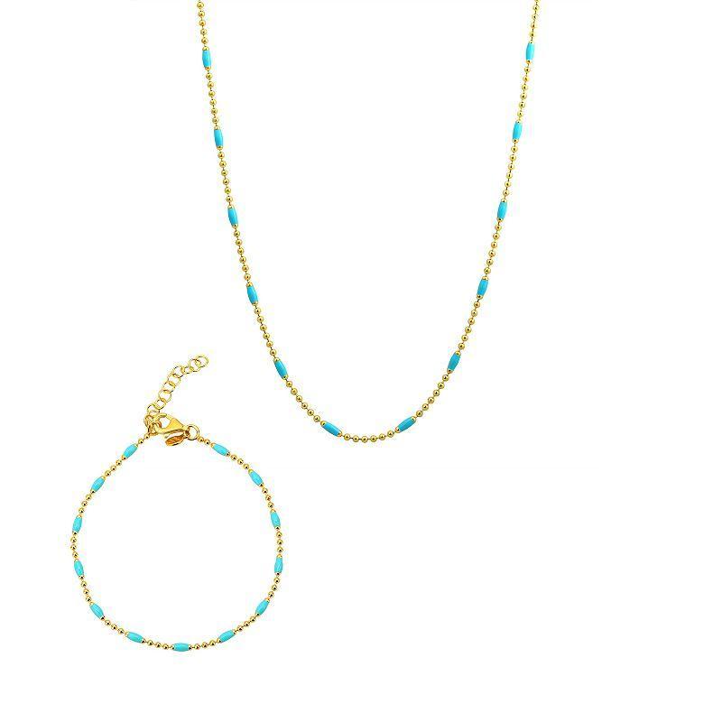 18k Gold-Plated Sterling Silver Blue Enamel Necklace & Bracelet Set, Womens Gold Tone Product Image