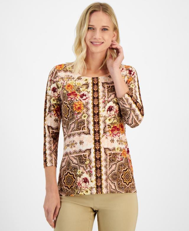 Jm Collection Womens Jacquard-Print 3/4-Sleeve Top, Created for Macys Product Image