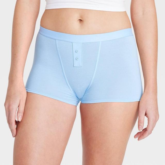 Women's Cotton Front Placket Boy Shorts - Auden™ Light Blue S Product Image