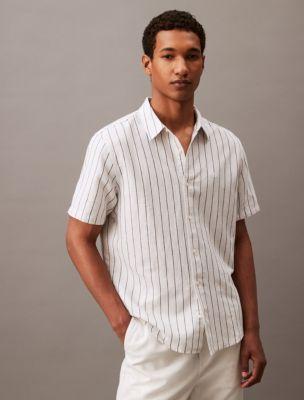 Wide Stripe Linen Blend Classic Button-Down Shirt Product Image