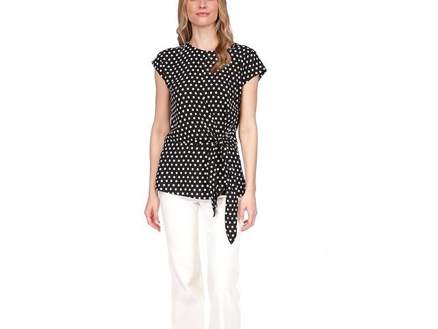 MICHAEL Michael Kors Polka Dot Short Sleeve Wrap Top White) Women's Clothing Product Image