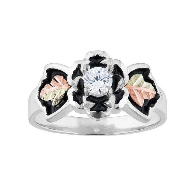 Black Hills Gold Tri-Tone Cubic Zirconia Flower Ring in Sterling Silver, Womens Product Image