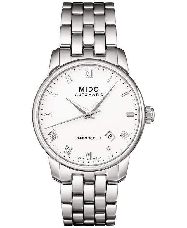 Mido Mens Swiss Automatic Baroncelli Stainless Steel Bracelet Watch 38mm - White Product Image