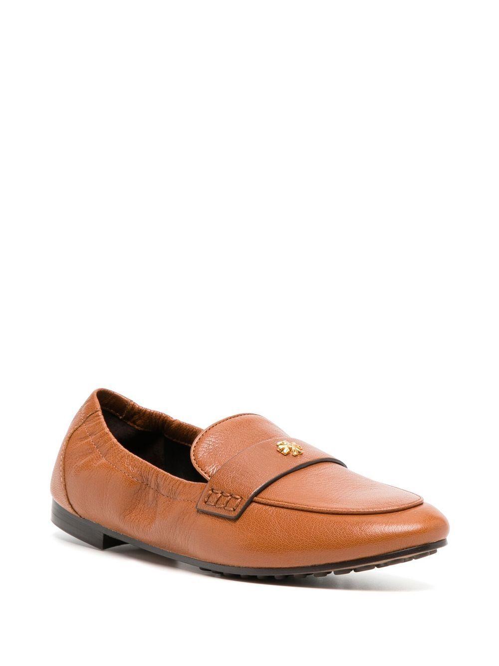 TORY BURCH Logo-plaque Leather Loafers In Brown Product Image