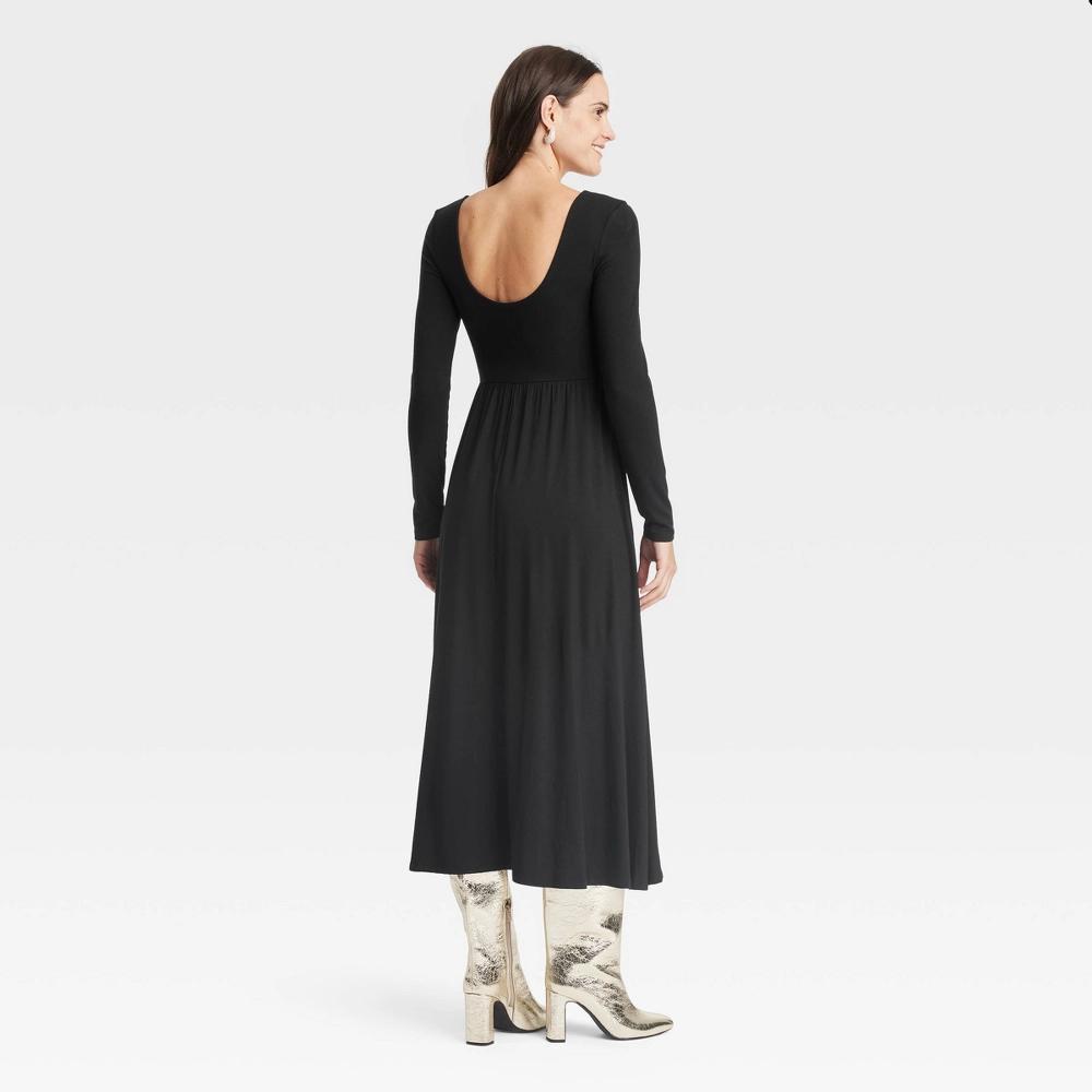 Women's Long Sleeve Knit Ballet Maxi Dress - A New Day™ Black XL Product Image