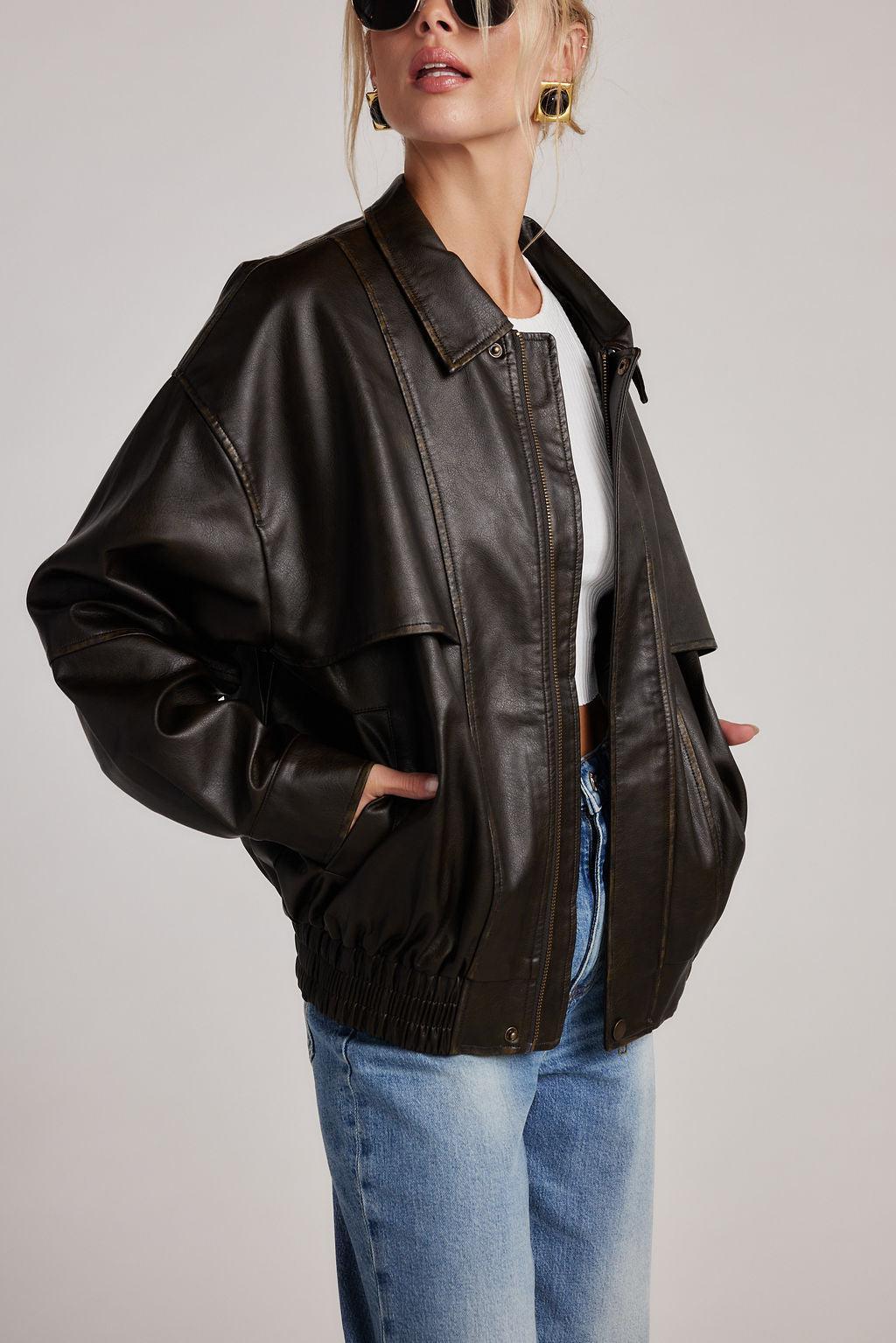 London Calling Brown Oversized Faux Leather Jacket Product Image