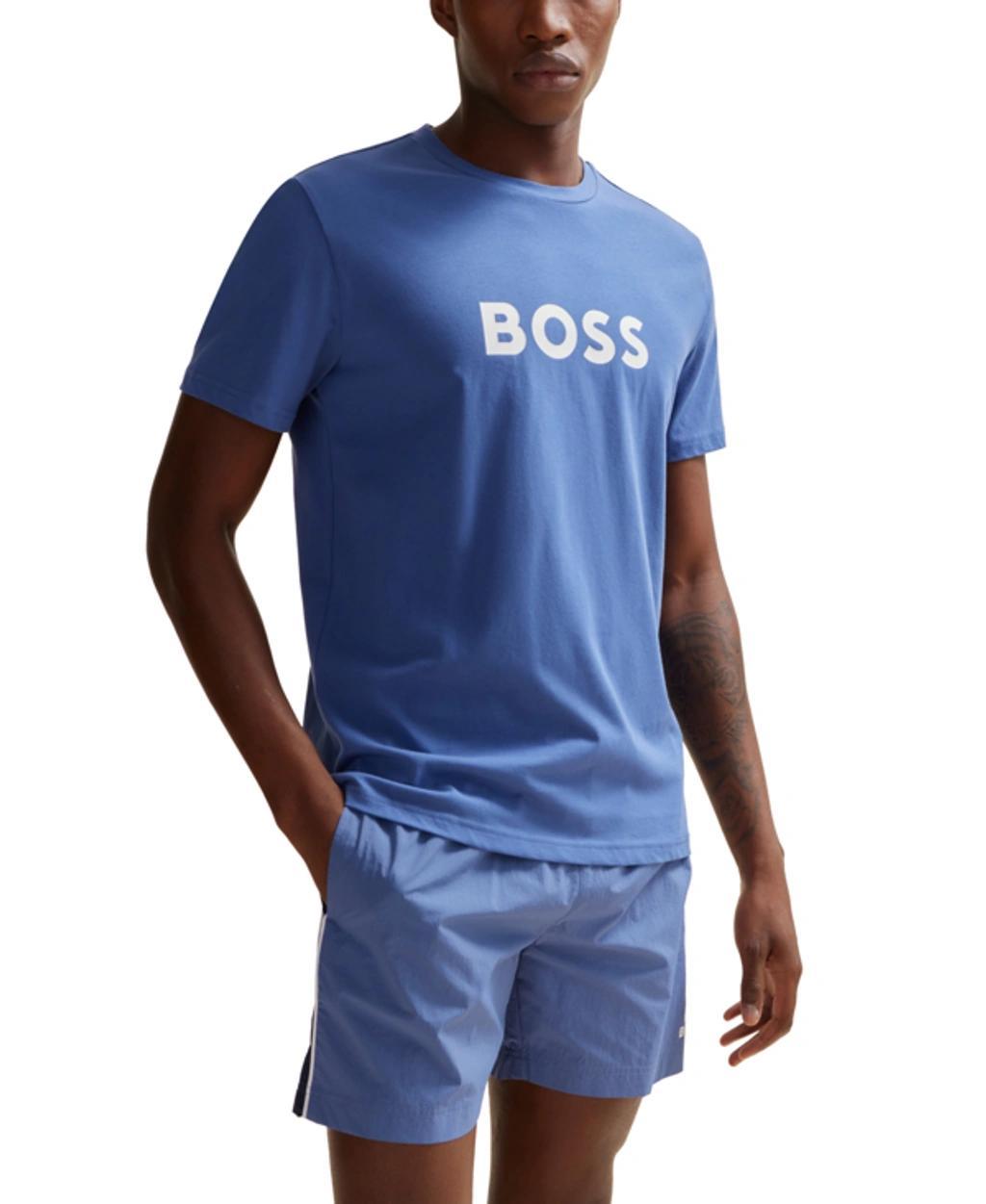 Boss By  Men's Large Logo T-shirt In Open Blue Product Image