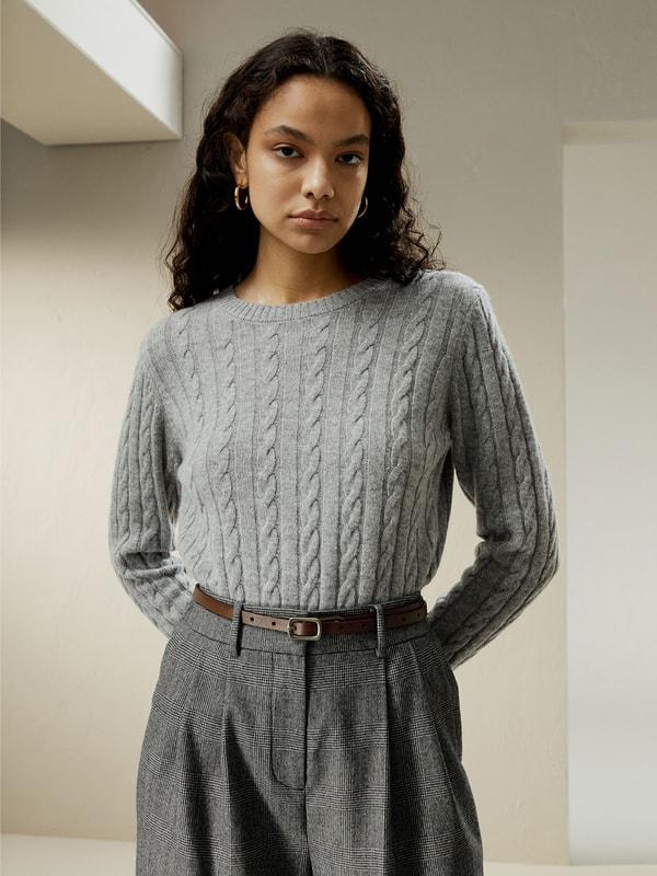 Classic Cable Knit Sweater with Ribbed Edges Product Image