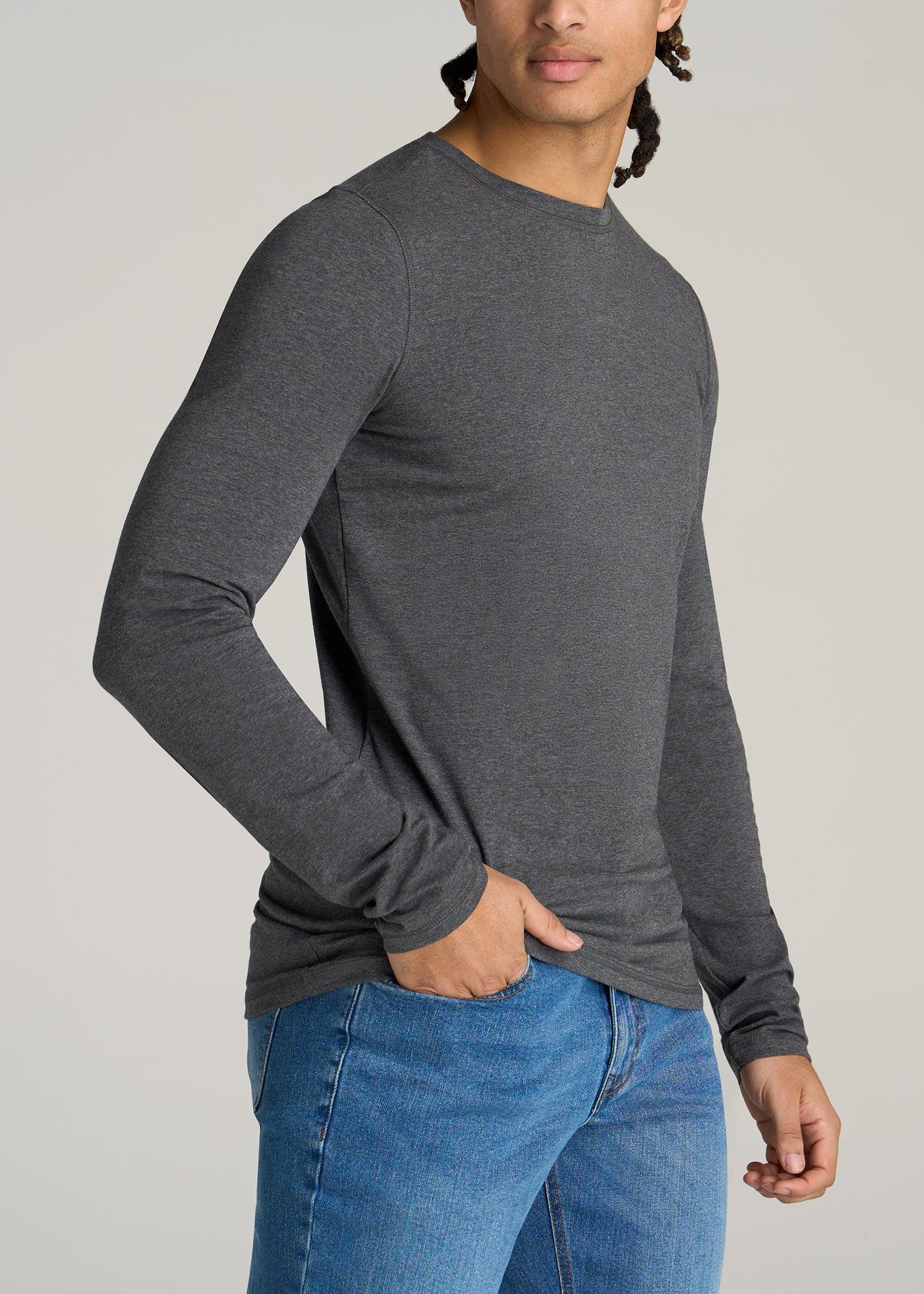 The Essential SLIM-FIT Long Sleeve Tee for Tall Men in Charcoal Mix Product Image