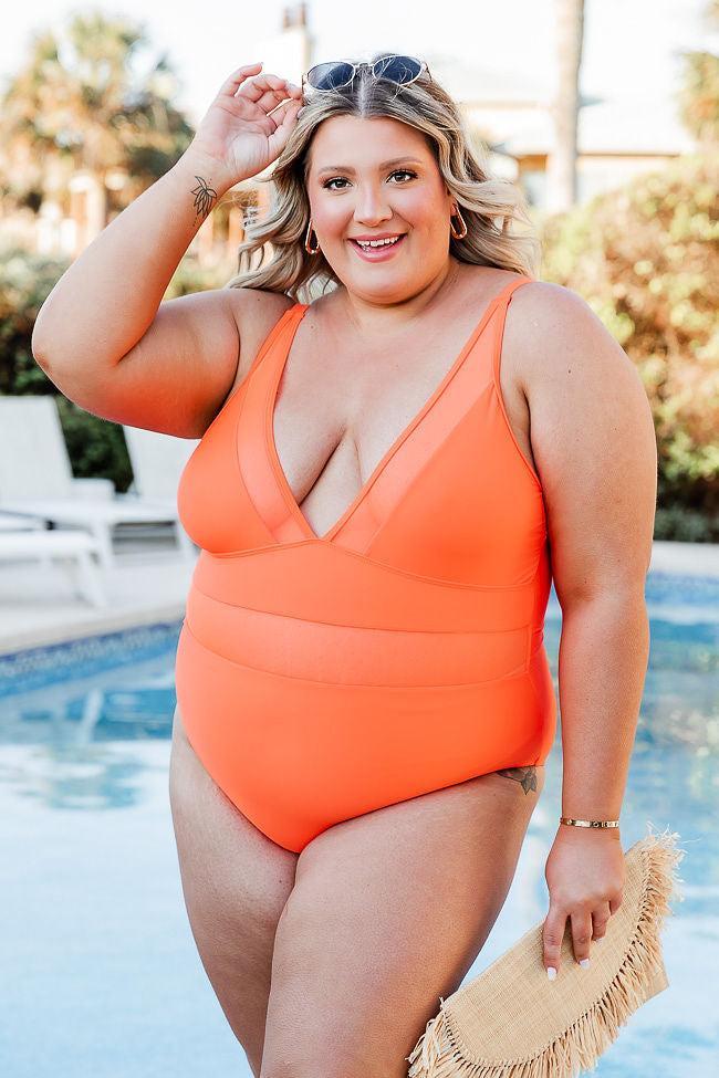 Lost In The Waves Bright Orange V-Neck One Piece Swimsuit FINAL SALE Product Image