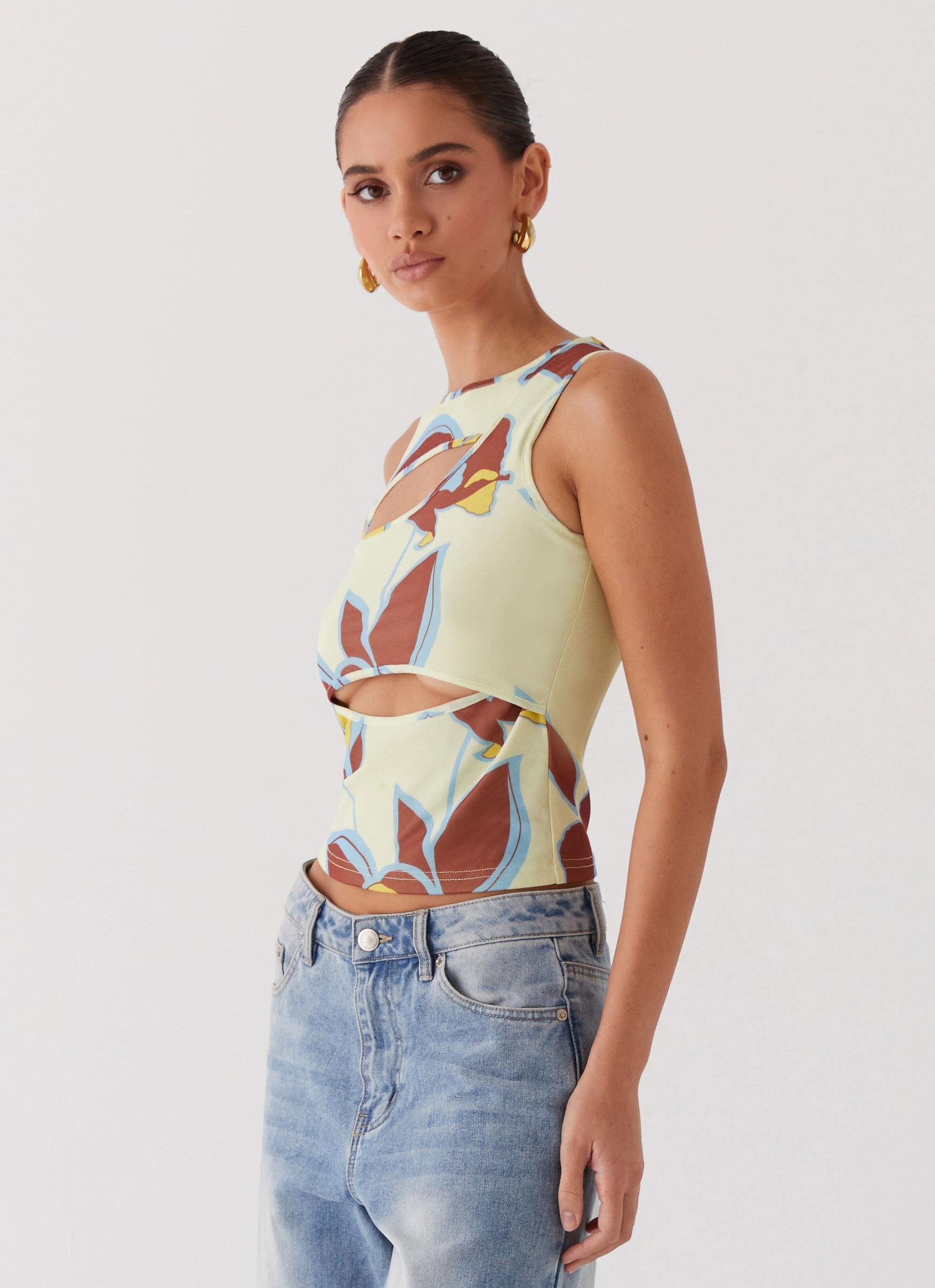 Beyond Cut Out Mesh Top - Primrose Product Image