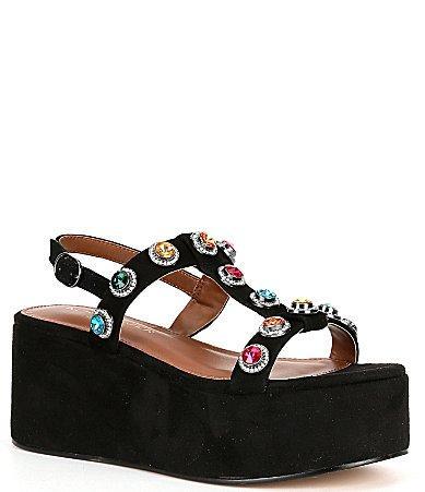 Kurt Geiger London Octavia Suede Studded Rainbow Jewels Platform Wedge Sandals Product Image