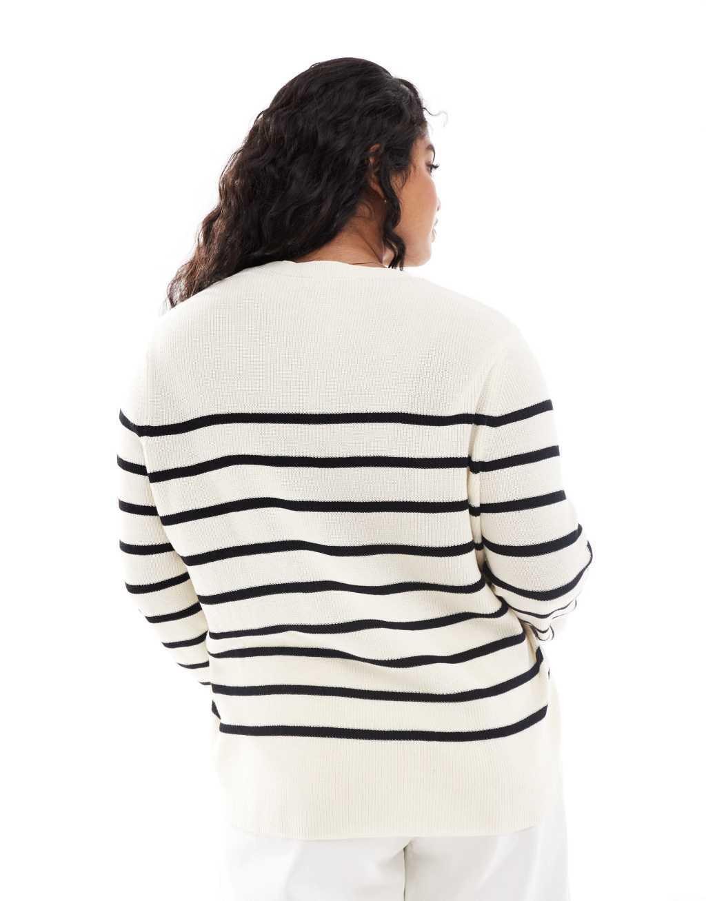 Mango curve striped lightweight sweater in white Product Image