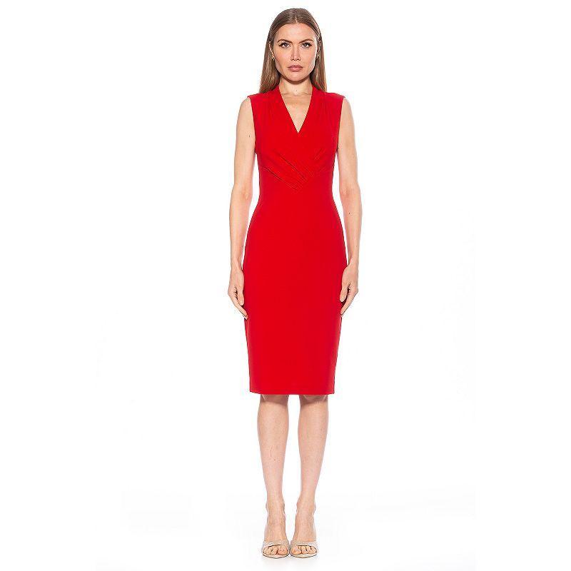 Womens ALEXIA ADMOR Cora Ruched Asymmetric Sheath Midi Dress Product Image