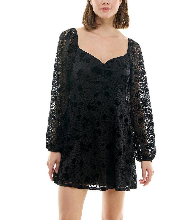 B. Darlin Floral Print Lace Long Sleeve Fit-And-Flare Dress Product Image